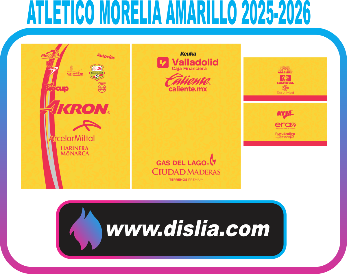 Diseño de fútbol para sublimar — ATLETICO MORELIA AMARILLO 2025-2026